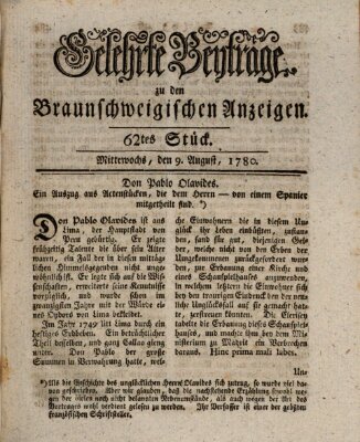 Braunschweigische Anzeigen. Gelehrte Beyträge zu den Braunschweigischen Anzeigen (Braunschweigische Anzeigen) Mittwoch 9. August 1780