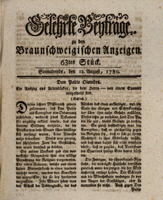 Braunschweigische Anzeigen. Gelehrte Beyträge zu den Braunschweigischen Anzeigen (Braunschweigische Anzeigen) Samstag 12. August 1780