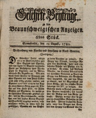 Braunschweigische Anzeigen. Gelehrte Beyträge zu den Braunschweigischen Anzeigen (Braunschweigische Anzeigen) Samstag 19. August 1780