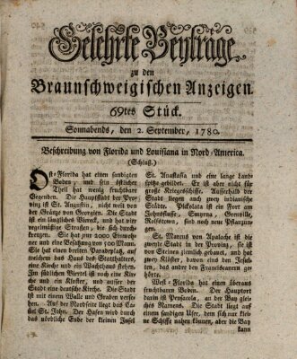 Braunschweigische Anzeigen. Gelehrte Beyträge zu den Braunschweigischen Anzeigen (Braunschweigische Anzeigen) Samstag 2. September 1780