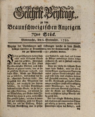 Braunschweigische Anzeigen. Gelehrte Beyträge zu den Braunschweigischen Anzeigen (Braunschweigische Anzeigen) Mittwoch 6. September 1780