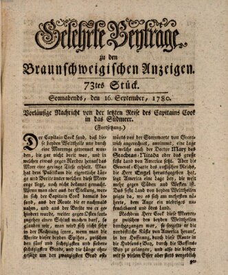 Braunschweigische Anzeigen. Gelehrte Beyträge zu den Braunschweigischen Anzeigen (Braunschweigische Anzeigen) Samstag 16. September 1780