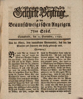 Braunschweigische Anzeigen. Gelehrte Beyträge zu den Braunschweigischen Anzeigen (Braunschweigische Anzeigen) Samstag 23. September 1780