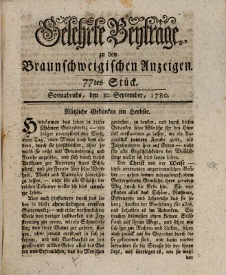 Braunschweigische Anzeigen. Gelehrte Beyträge zu den Braunschweigischen Anzeigen (Braunschweigische Anzeigen) Samstag 30. September 1780