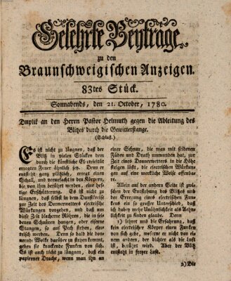 Braunschweigische Anzeigen. Gelehrte Beyträge zu den Braunschweigischen Anzeigen (Braunschweigische Anzeigen) Samstag 21. Oktober 1780