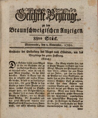 Braunschweigische Anzeigen. Gelehrte Beyträge zu den Braunschweigischen Anzeigen (Braunschweigische Anzeigen) Mittwoch 8. November 1780