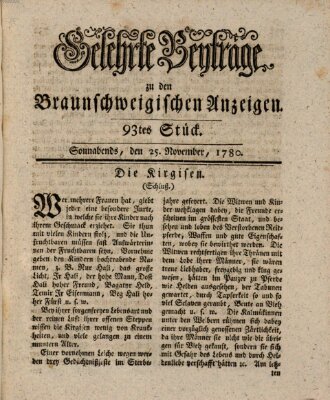 Braunschweigische Anzeigen. Gelehrte Beyträge zu den Braunschweigischen Anzeigen (Braunschweigische Anzeigen) Samstag 25. November 1780