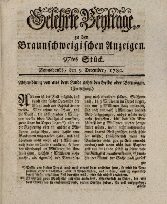 Braunschweigische Anzeigen. Gelehrte Beyträge zu den Braunschweigischen Anzeigen (Braunschweigische Anzeigen) Samstag 9. Dezember 1780