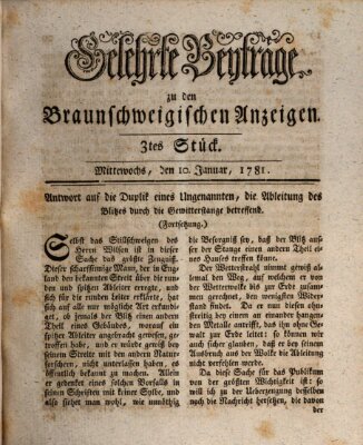 Braunschweigische Anzeigen. Gelehrte Beyträge zu den Braunschweigischen Anzeigen (Braunschweigische Anzeigen) Mittwoch 10. Januar 1781