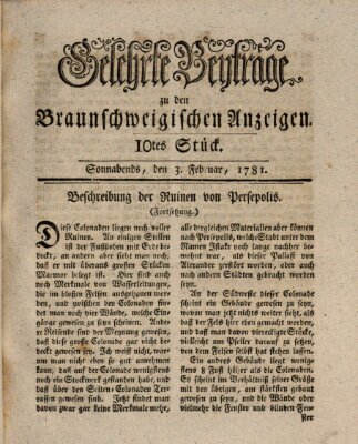 Braunschweigische Anzeigen. Gelehrte Beyträge zu den Braunschweigischen Anzeigen (Braunschweigische Anzeigen) Samstag 3. Februar 1781