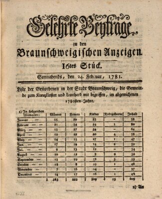 Braunschweigische Anzeigen. Gelehrte Beyträge zu den Braunschweigischen Anzeigen (Braunschweigische Anzeigen) Samstag 24. Februar 1781