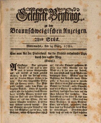 Braunschweigische Anzeigen. Gelehrte Beyträge zu den Braunschweigischen Anzeigen (Braunschweigische Anzeigen) Mittwoch 14. März 1781