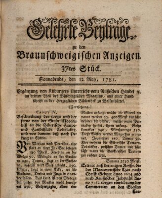 Braunschweigische Anzeigen. Gelehrte Beyträge zu den Braunschweigischen Anzeigen (Braunschweigische Anzeigen) Samstag 12. Mai 1781