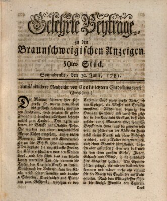 Braunschweigische Anzeigen. Gelehrte Beyträge zu den Braunschweigischen Anzeigen (Braunschweigische Anzeigen) Samstag 30. Juni 1781