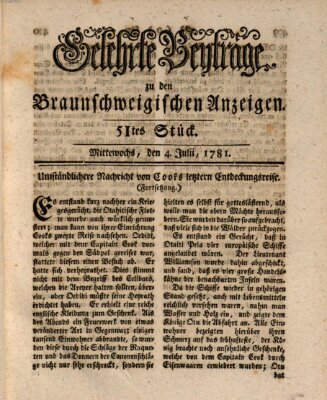 Braunschweigische Anzeigen. Gelehrte Beyträge zu den Braunschweigischen Anzeigen (Braunschweigische Anzeigen) Mittwoch 4. Juli 1781