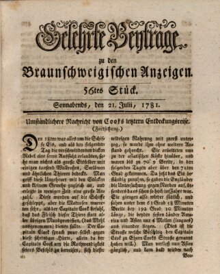 Braunschweigische Anzeigen. Gelehrte Beyträge zu den Braunschweigischen Anzeigen (Braunschweigische Anzeigen) Samstag 21. Juli 1781