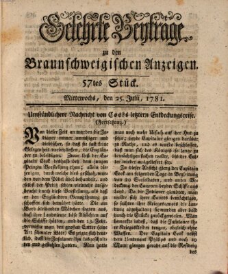 Braunschweigische Anzeigen. Gelehrte Beyträge zu den Braunschweigischen Anzeigen (Braunschweigische Anzeigen) Mittwoch 25. Juli 1781