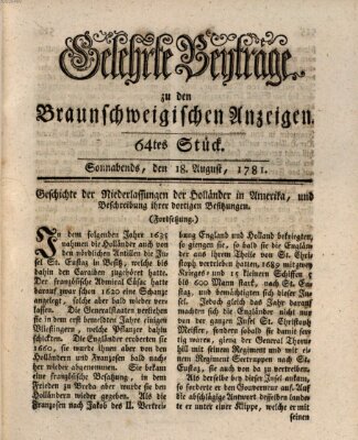 Braunschweigische Anzeigen. Gelehrte Beyträge zu den Braunschweigischen Anzeigen (Braunschweigische Anzeigen) Samstag 18. August 1781