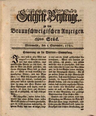 Braunschweigische Anzeigen. Gelehrte Beyträge zu den Braunschweigischen Anzeigen (Braunschweigische Anzeigen) Mittwoch 5. September 1781