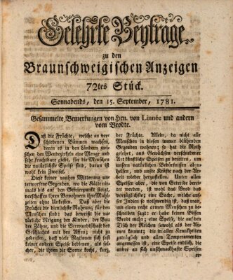 Braunschweigische Anzeigen. Gelehrte Beyträge zu den Braunschweigischen Anzeigen (Braunschweigische Anzeigen) Samstag 15. September 1781