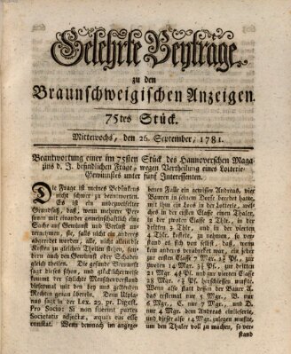 Braunschweigische Anzeigen. Gelehrte Beyträge zu den Braunschweigischen Anzeigen (Braunschweigische Anzeigen) Mittwoch 26. September 1781