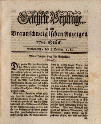 Braunschweigische Anzeigen. Gelehrte Beyträge zu den Braunschweigischen Anzeigen (Braunschweigische Anzeigen) Mittwoch 3. Oktober 1781