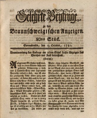 Braunschweigische Anzeigen. Gelehrte Beyträge zu den Braunschweigischen Anzeigen (Braunschweigische Anzeigen) Samstag 13. Oktober 1781