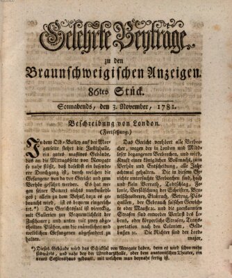 Braunschweigische Anzeigen. Gelehrte Beyträge zu den Braunschweigischen Anzeigen (Braunschweigische Anzeigen) Samstag 3. November 1781