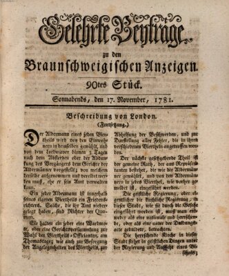 Braunschweigische Anzeigen. Gelehrte Beyträge zu den Braunschweigischen Anzeigen (Braunschweigische Anzeigen) Samstag 17. November 1781