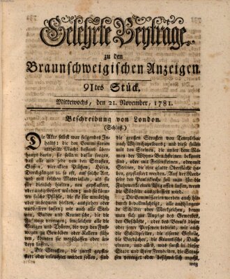 Braunschweigische Anzeigen. Gelehrte Beyträge zu den Braunschweigischen Anzeigen (Braunschweigische Anzeigen) Mittwoch 21. November 1781