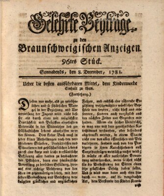 Braunschweigische Anzeigen. Gelehrte Beyträge zu den Braunschweigischen Anzeigen (Braunschweigische Anzeigen) Samstag 8. Dezember 1781