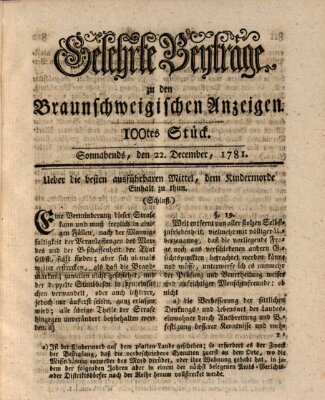 Braunschweigische Anzeigen. Gelehrte Beyträge zu den Braunschweigischen Anzeigen (Braunschweigische Anzeigen) Samstag 22. Dezember 1781