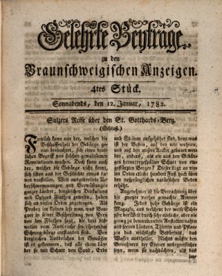 Braunschweigische Anzeigen. Gelehrte Beyträge zu den Braunschweigischen Anzeigen (Braunschweigische Anzeigen) Samstag 12. Januar 1782