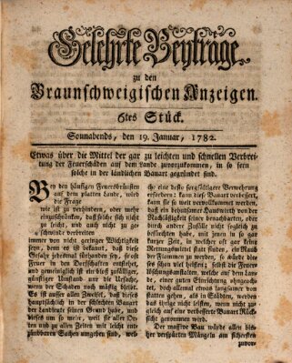 Braunschweigische Anzeigen. Gelehrte Beyträge zu den Braunschweigischen Anzeigen (Braunschweigische Anzeigen) Samstag 19. Januar 1782