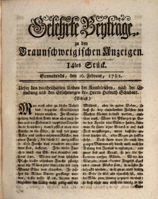 Braunschweigische Anzeigen. Gelehrte Beyträge zu den Braunschweigischen Anzeigen (Braunschweigische Anzeigen) Samstag 16. Februar 1782