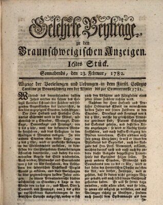 Braunschweigische Anzeigen. Gelehrte Beyträge zu den Braunschweigischen Anzeigen (Braunschweigische Anzeigen) Samstag 23. Februar 1782