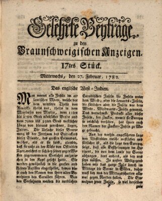 Braunschweigische Anzeigen. Gelehrte Beyträge zu den Braunschweigischen Anzeigen (Braunschweigische Anzeigen) Mittwoch 27. Februar 1782