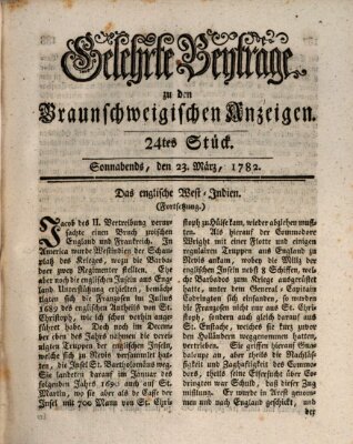 Braunschweigische Anzeigen. Gelehrte Beyträge zu den Braunschweigischen Anzeigen (Braunschweigische Anzeigen) Samstag 23. März 1782