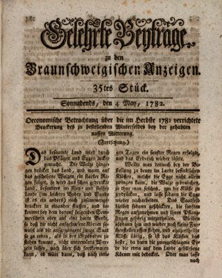 Braunschweigische Anzeigen. Gelehrte Beyträge zu den Braunschweigischen Anzeigen (Braunschweigische Anzeigen) Samstag 4. Mai 1782