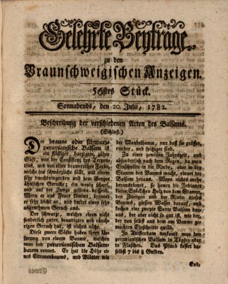 Braunschweigische Anzeigen. Gelehrte Beyträge zu den Braunschweigischen Anzeigen (Braunschweigische Anzeigen) Samstag 20. Juli 1782