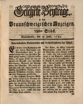 Braunschweigische Anzeigen. Gelehrte Beyträge zu den Braunschweigischen Anzeigen (Braunschweigische Anzeigen) Samstag 27. Juli 1782