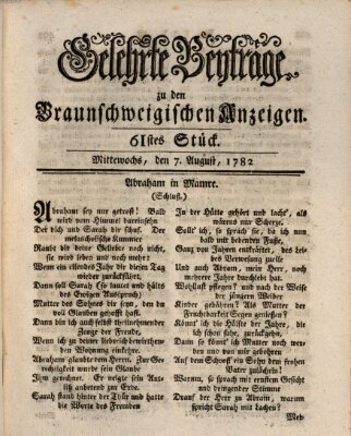 Braunschweigische Anzeigen. Gelehrte Beyträge zu den Braunschweigischen Anzeigen (Braunschweigische Anzeigen) Mittwoch 7. August 1782