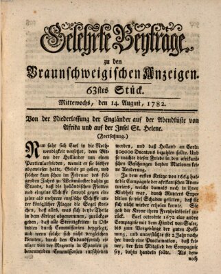 Braunschweigische Anzeigen. Gelehrte Beyträge zu den Braunschweigischen Anzeigen (Braunschweigische Anzeigen) Mittwoch 14. August 1782