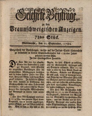 Braunschweigische Anzeigen. Gelehrte Beyträge zu den Braunschweigischen Anzeigen (Braunschweigische Anzeigen) Mittwoch 11. September 1782