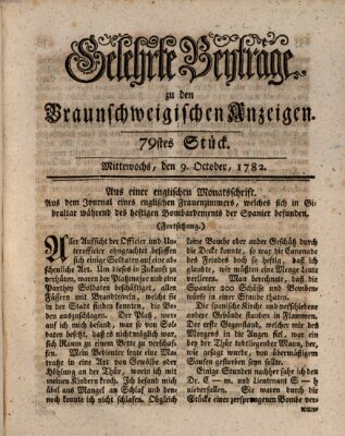 Braunschweigische Anzeigen. Gelehrte Beyträge zu den Braunschweigischen Anzeigen (Braunschweigische Anzeigen) Mittwoch 9. Oktober 1782