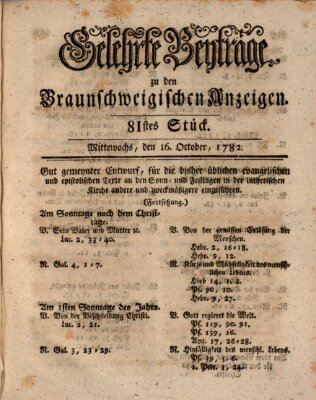 Braunschweigische Anzeigen. Gelehrte Beyträge zu den Braunschweigischen Anzeigen (Braunschweigische Anzeigen) Mittwoch 16. Oktober 1782