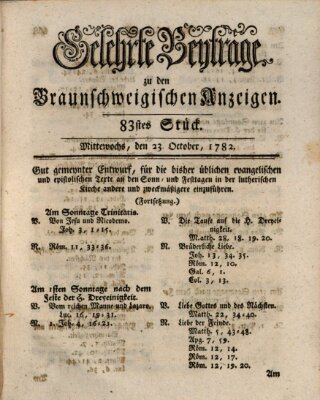 Braunschweigische Anzeigen. Gelehrte Beyträge zu den Braunschweigischen Anzeigen (Braunschweigische Anzeigen) Mittwoch 23. Oktober 1782