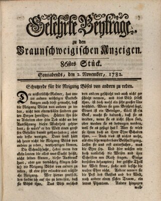 Braunschweigische Anzeigen. Gelehrte Beyträge zu den Braunschweigischen Anzeigen (Braunschweigische Anzeigen) Samstag 2. November 1782