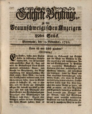 Braunschweigische Anzeigen. Gelehrte Beyträge zu den Braunschweigischen Anzeigen (Braunschweigische Anzeigen) Mittwoch 13. November 1782