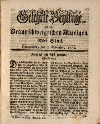 Braunschweigische Anzeigen. Gelehrte Beyträge zu den Braunschweigischen Anzeigen (Braunschweigische Anzeigen) Samstag 16. November 1782